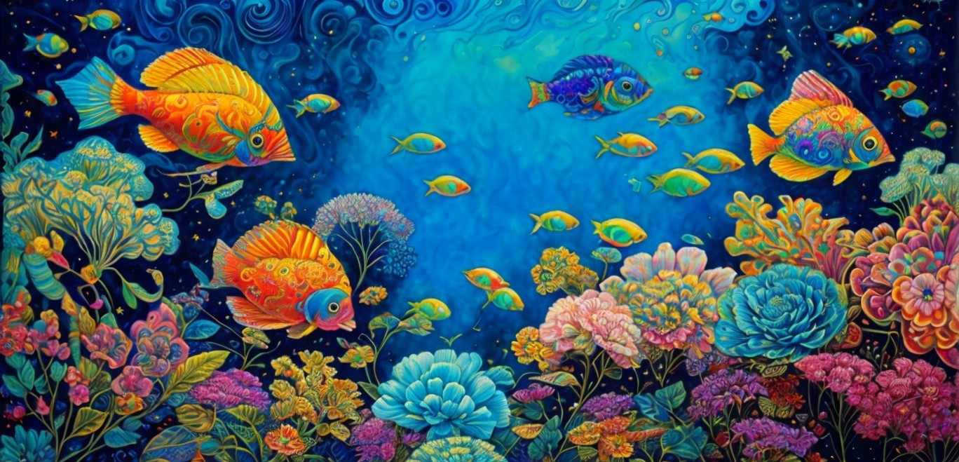Vibrant Underwater Scene with Colorful Fish and Coral