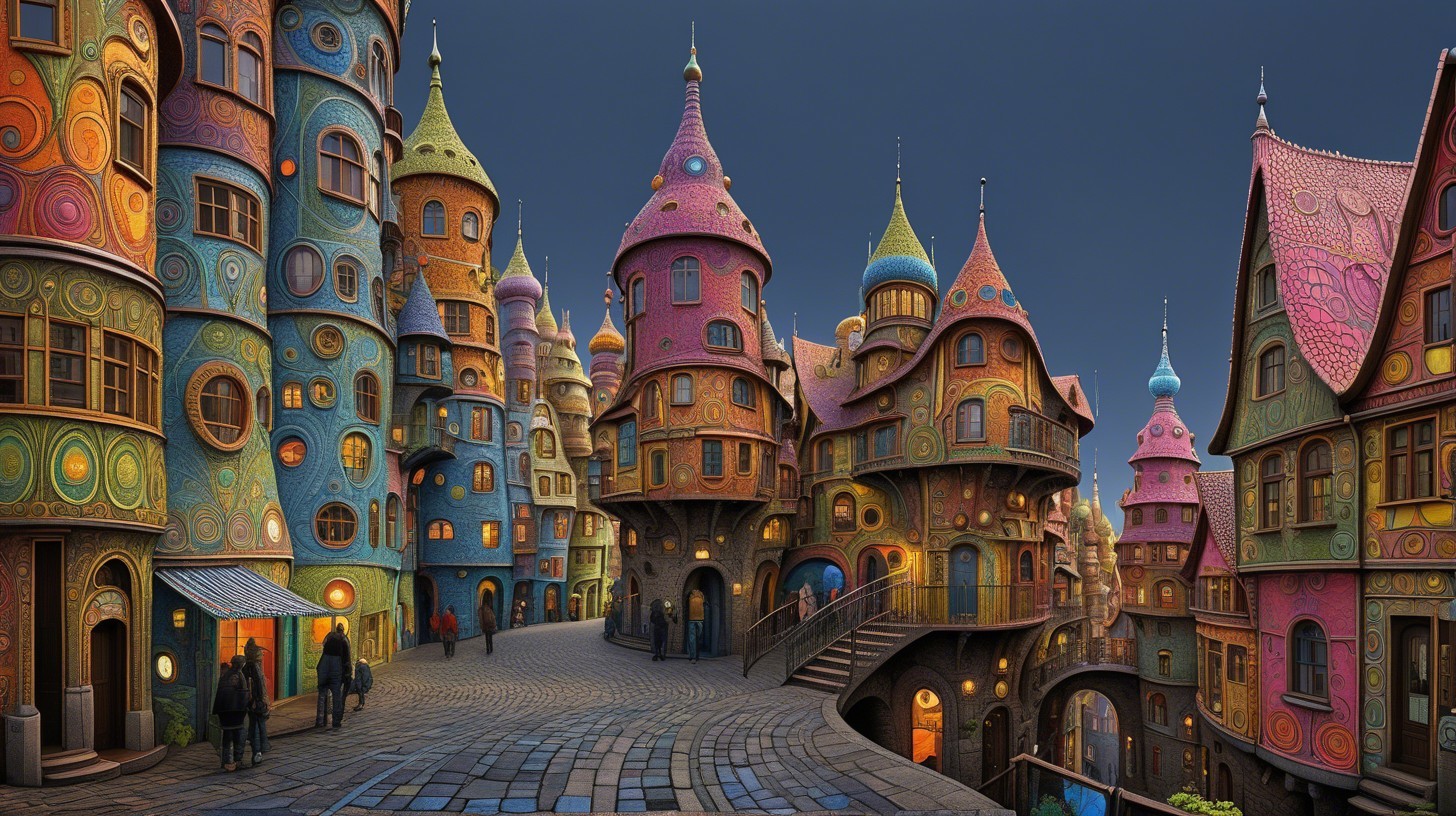 Dreamlike Cityscape with Colorful, Ornate Buildings