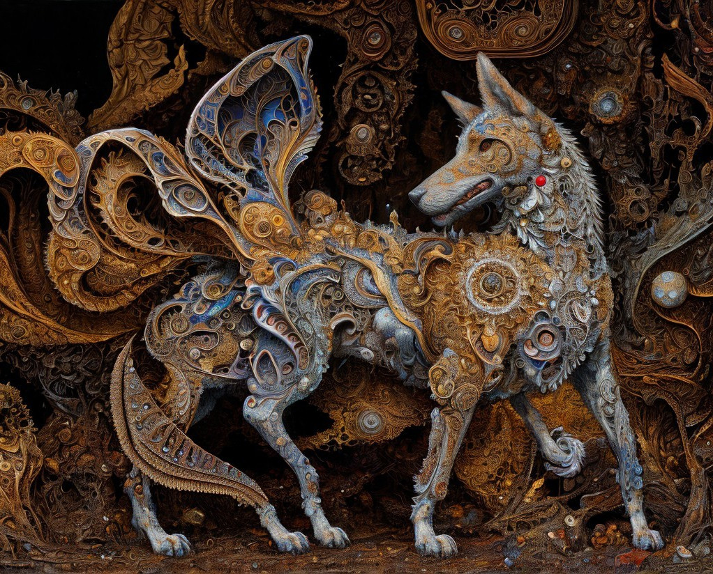 Steampunk-Inspired Mechanical Dog with Ornate Details