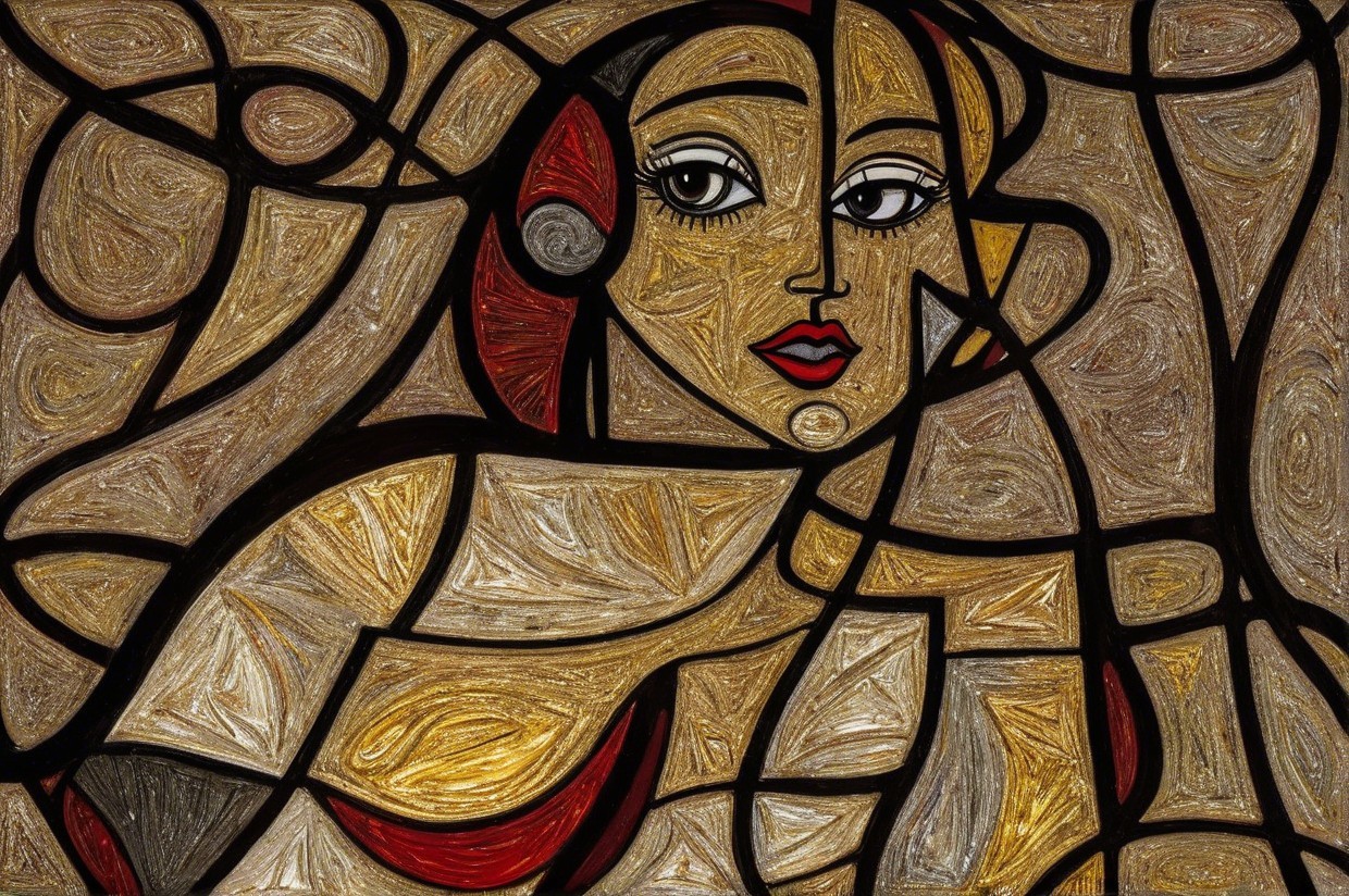 Abstract Stained-Glass Style Woman's Face Artwork