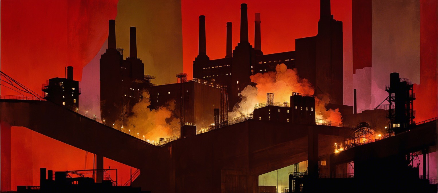 Industrial Landscape with Factories and Smokestacks