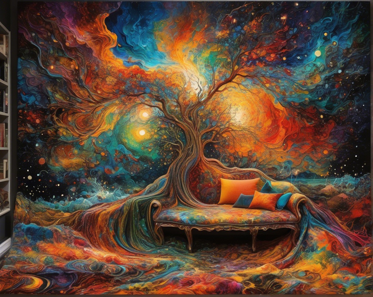 Psychedelic Digital Painting of a Colorful Tree