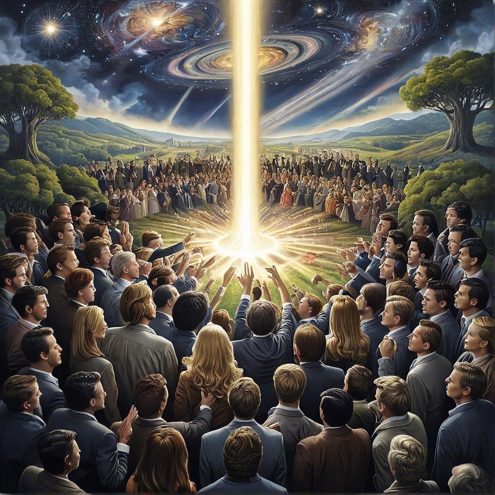 Diverse Gathering Under Cosmic Light and Unity