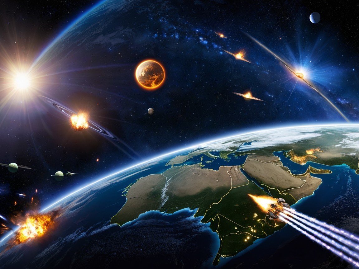 Cosmic Scene of Earth with Vibrant Planets and Stars