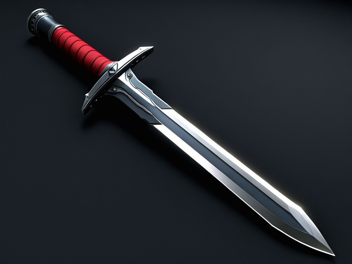 Polished Sword with Intricate Hilt and Red Grip