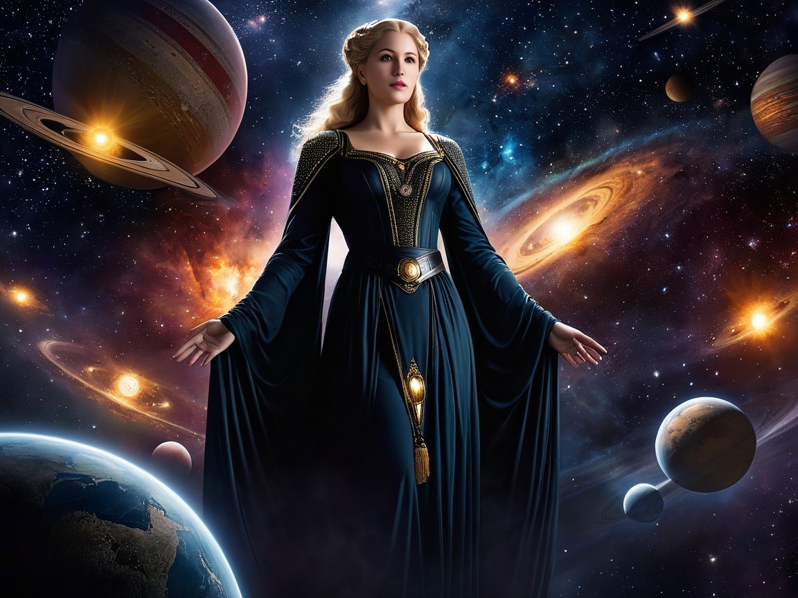 Majestic Figure in Ethereal Cosmic Setting