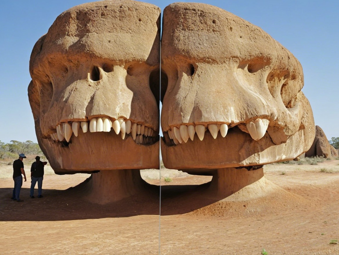 Giant Skull-Shaped Rock Formation in Arid Landscape