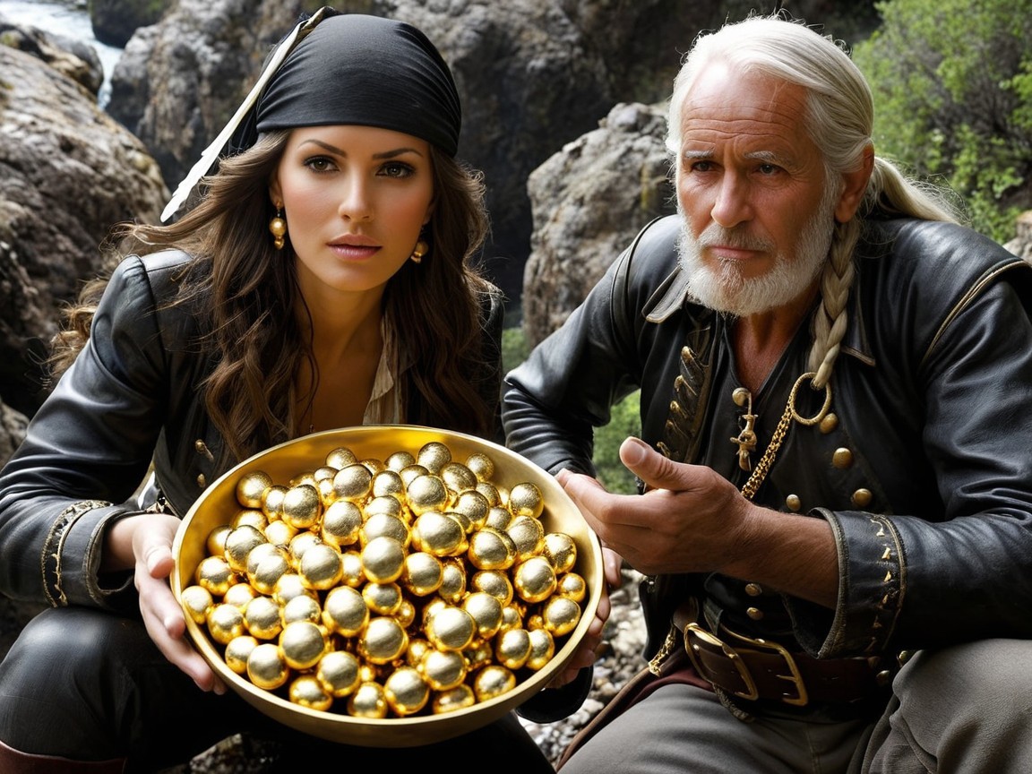 Pirate Characters with Treasure in Dramatic Landscape