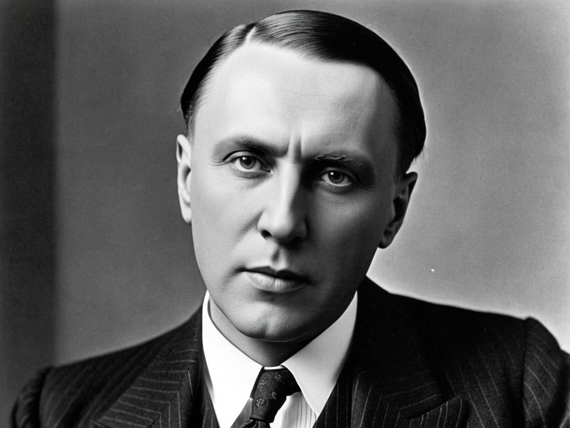 Black and White Portrait of a Serious Man in Suit