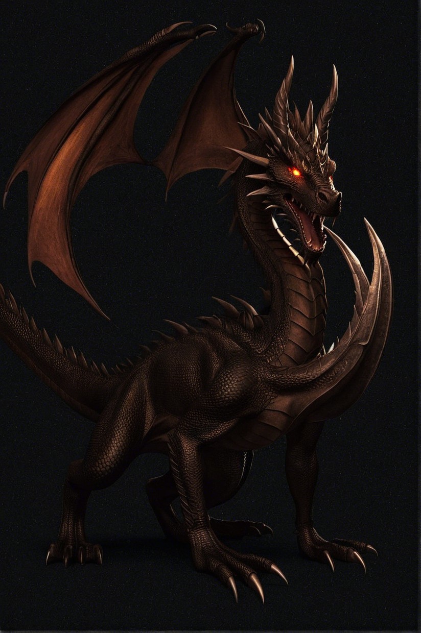Majestic Black Dragon with Intricate Scales and Wings