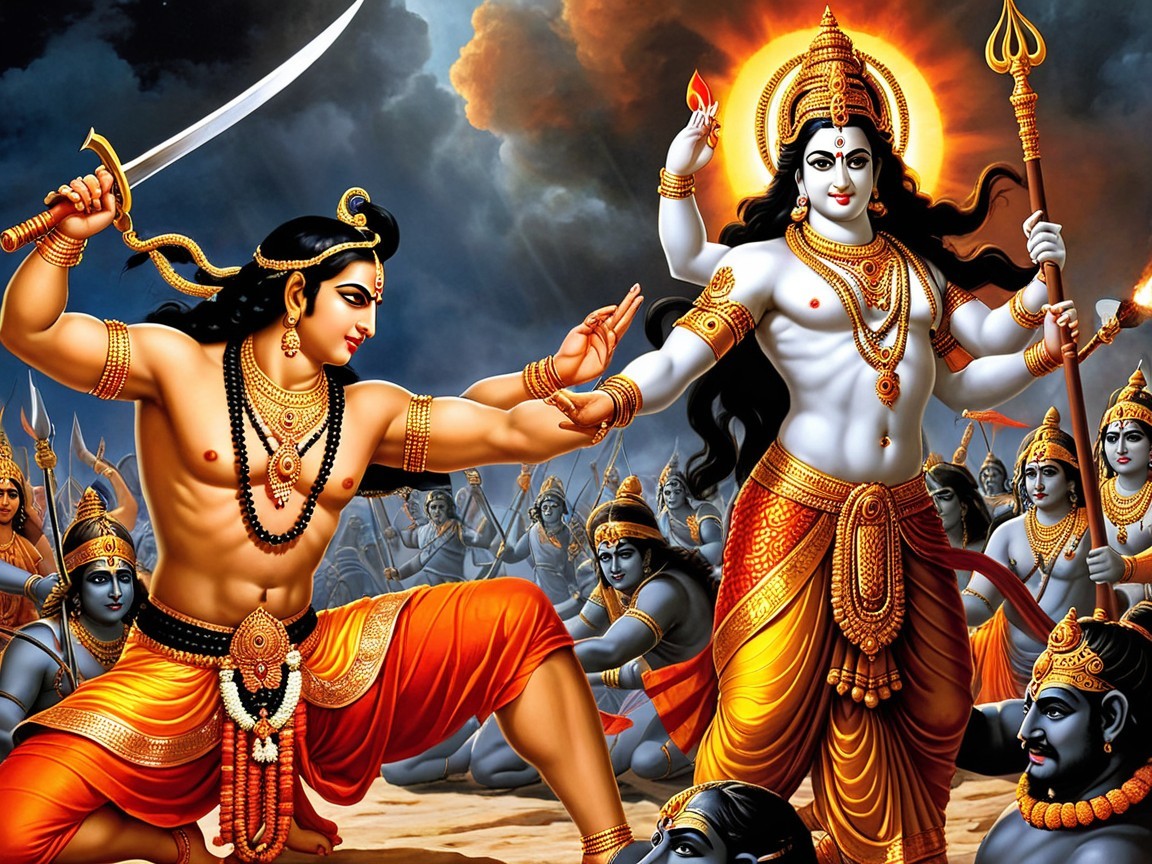 Hindu Mythology Battle Scene Between Rama and Ravana