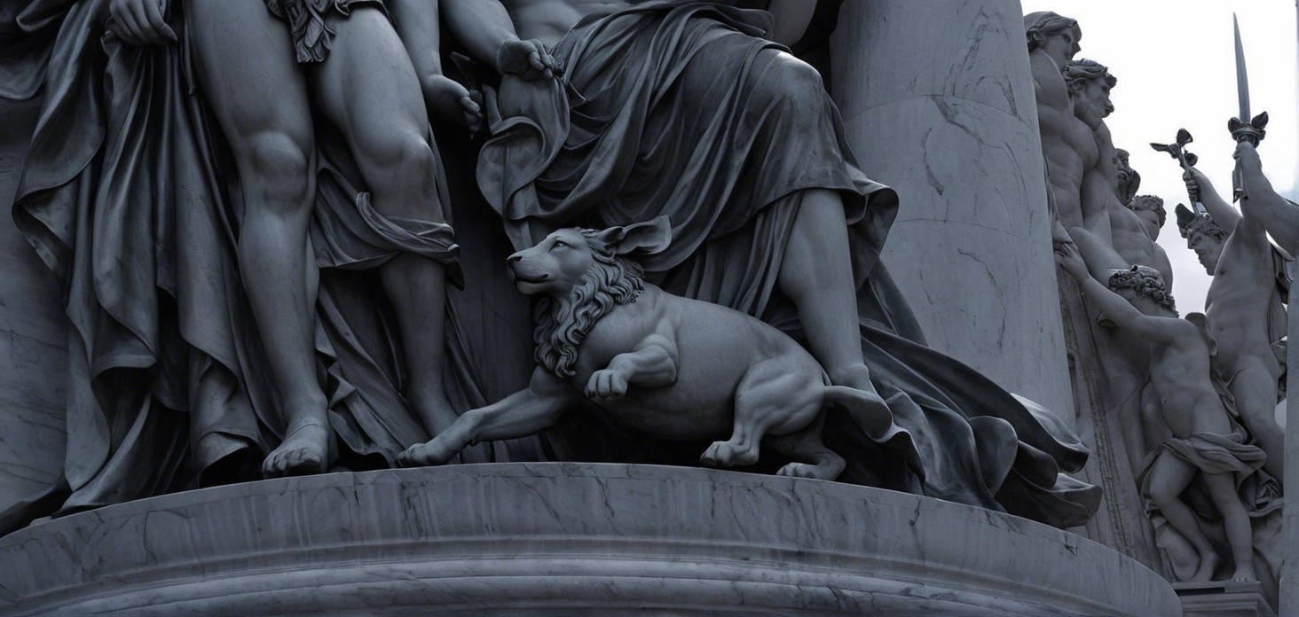 Intricately Carved Marble Sculpture of Classical Figures