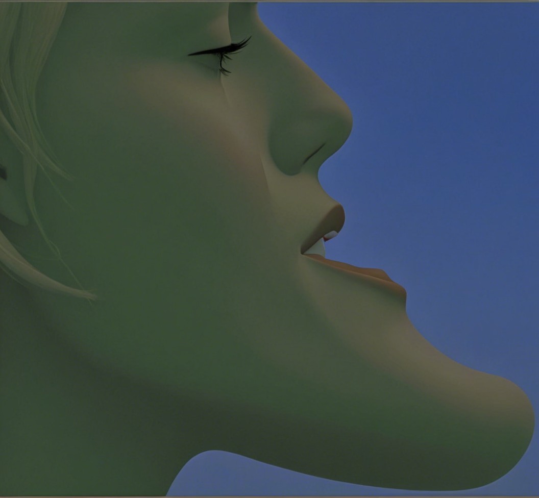 Stylized Human Face in Muted Green and Blue Tones