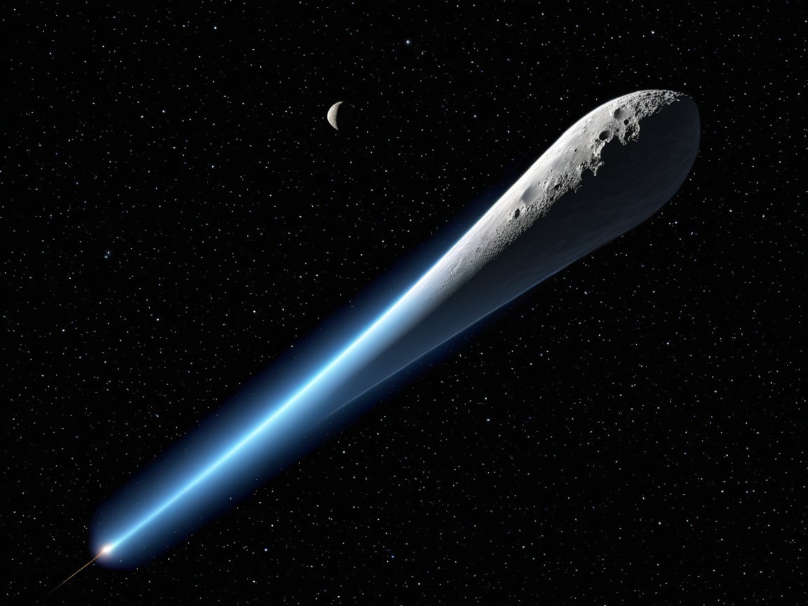 Luminous Comet with Blue Tail in Cosmic Scene