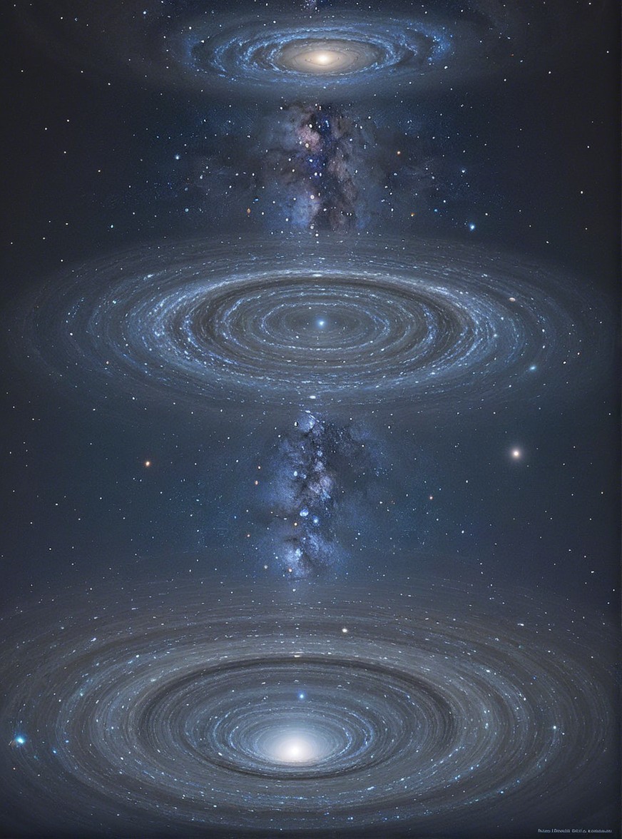 Cosmic Scene of Swirling Galaxies in Deep Space