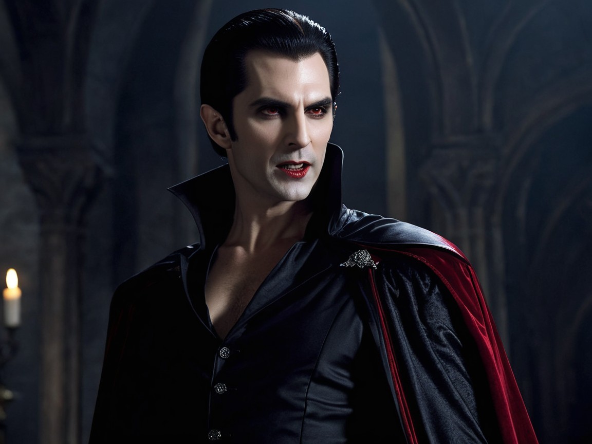 Vampire Character in Gothic Setting with Dark Aura