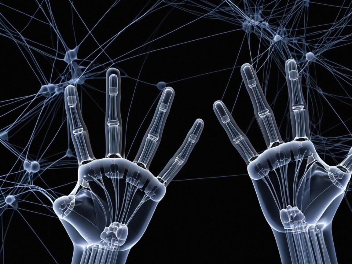 Translucent Skeletal Hands with Glowing Connections