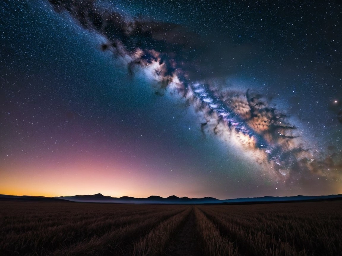 Milky Way Night Sky Over Tranquil Landscape