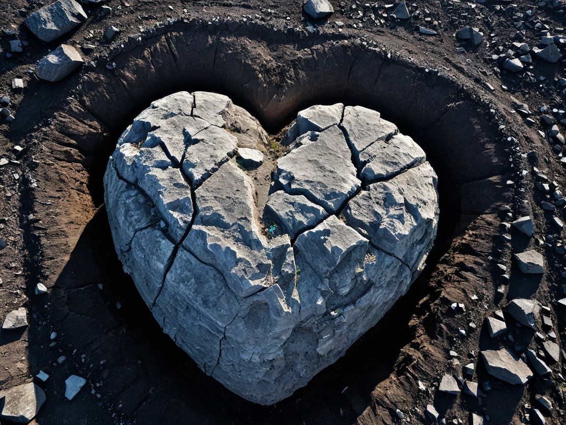 Heart-Shaped Cracked Rock in Earthy Landscape