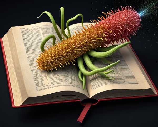 Bacterium and Snake Forms Against Open Dictionary Background
