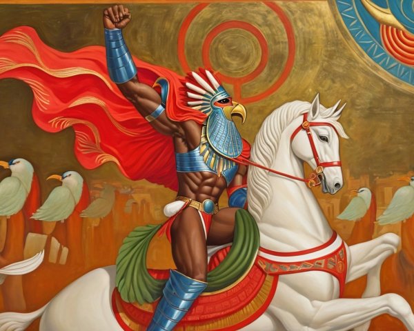 Warrior on White Horse in Vibrant Blue Armor