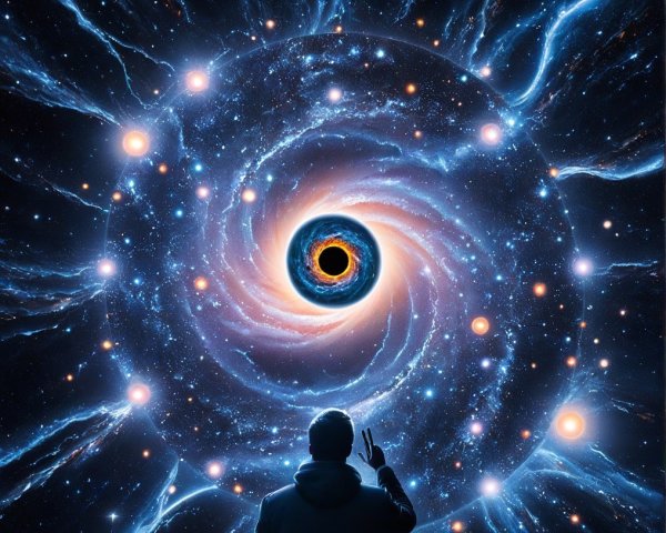 Spiral Galaxy with Black Hole and Twinkling Stars