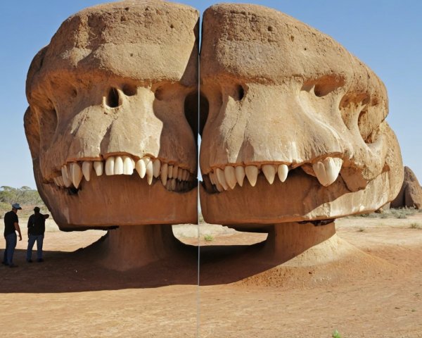 Giant Skull-Shaped Rock Formation in Arid Landscape