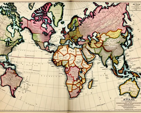 Vintage World Map with Detailed Geography and Colors