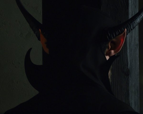 Mysterious cloaked figure with horn-like protrusions