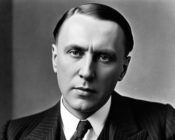 Black and White Portrait of a Serious Man in Suit