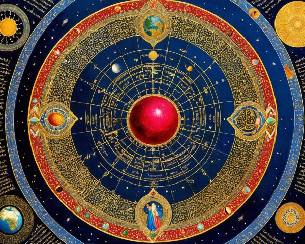 Ornate celestial map with planets and astrological symbols