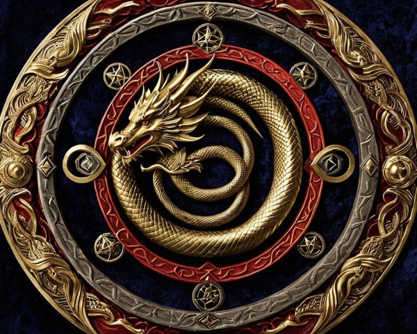 Intricately Designed Shield with Golden Dragon Motif