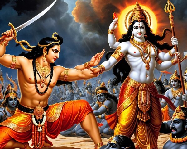 Hindu Mythology Battle Scene Between Rama and Ravana