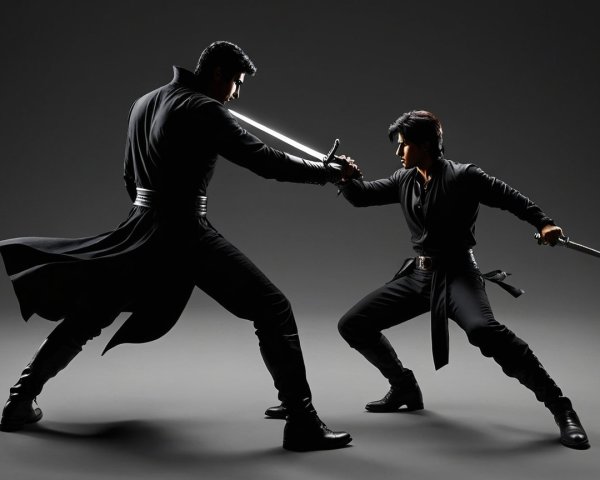 Intense Sword Fight Between Two Clad Figures