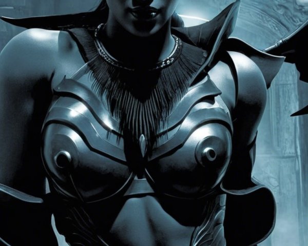 Mythical figure in intricate armor with serpent horns
