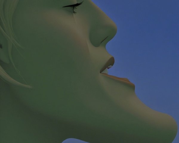 Stylized Human Face in Muted Green and Blue Tones