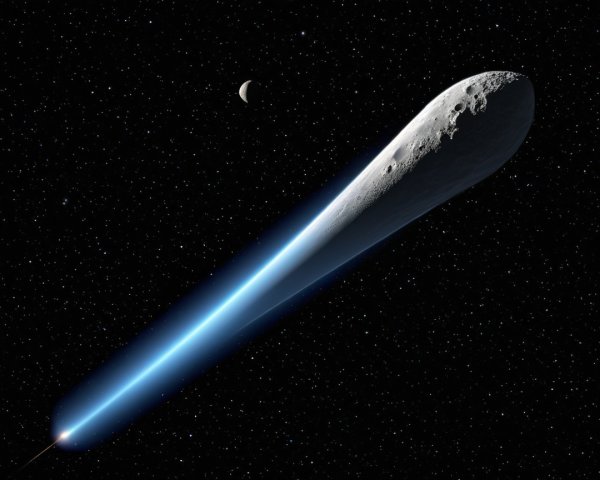 Luminous Comet with Blue Tail in Cosmic Scene