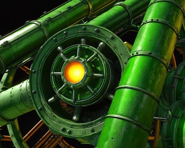 Close-Up of Futuristic Metallic Machine on Black Background