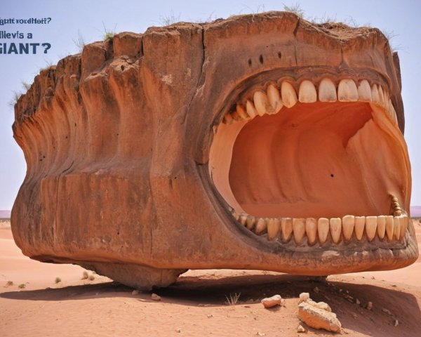 Giant Rock Formation Resembles Open Mouth in Desert