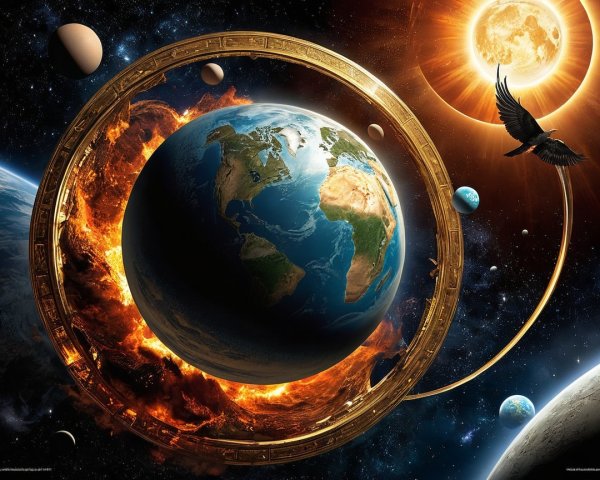 Vibrant Earth Surrounded by Ornate Cosmic Elements