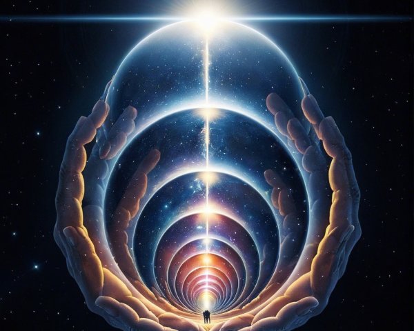 Surreal Cosmic Scene with Nested Orbs and Light