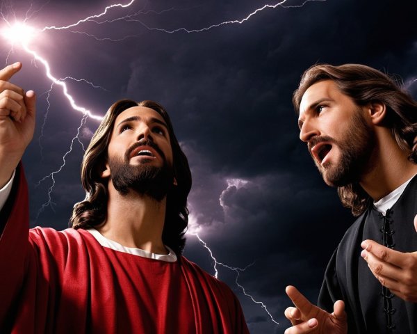 Figures Resembling Jesus in Stormy Backdrop