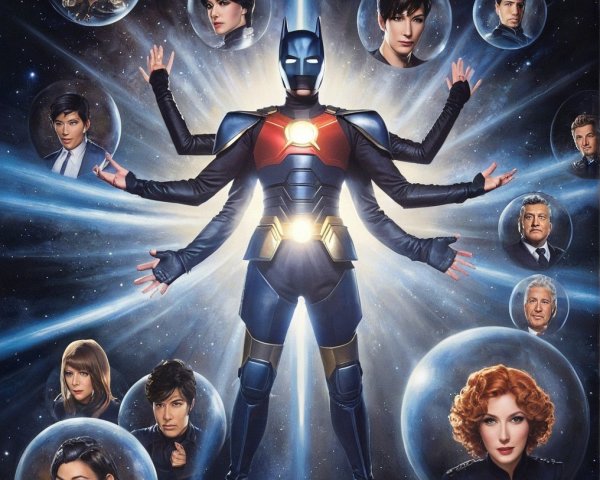 Superhero in Dark Suit with Luminous Characters