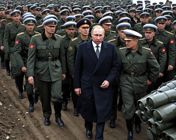 Military Parade with Leader and Uniformed Soldiers