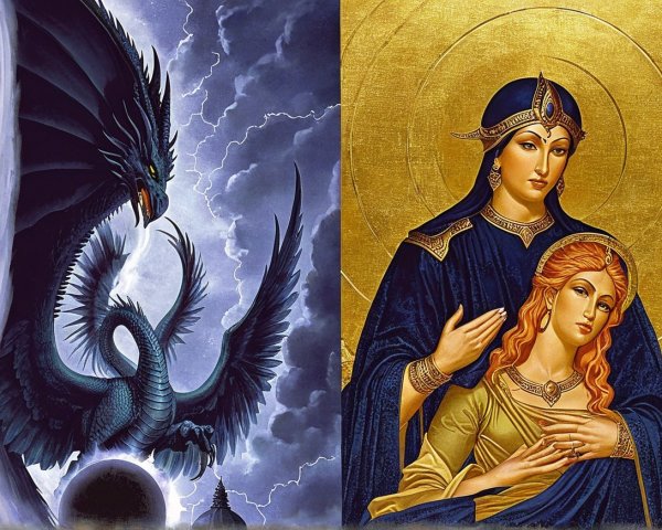 Dragon and Serene Figures in Contrasting Scenes