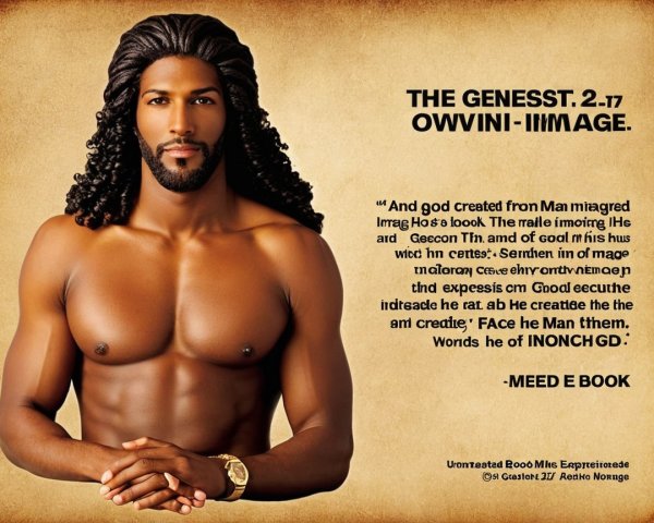 Muscular Man with Curly Hair and Ancient Script Backdrop