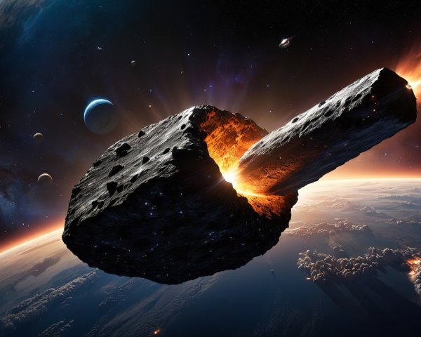Asteroid Surrounded by Celestial Bodies in Space Scene