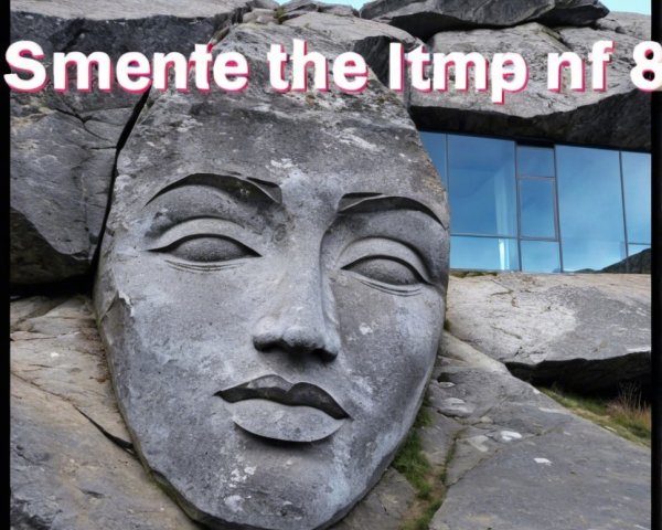 Intricately Carved Stone Face in Rock Formation
