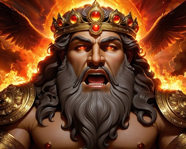 Mythological figure with gray hair and golden armor