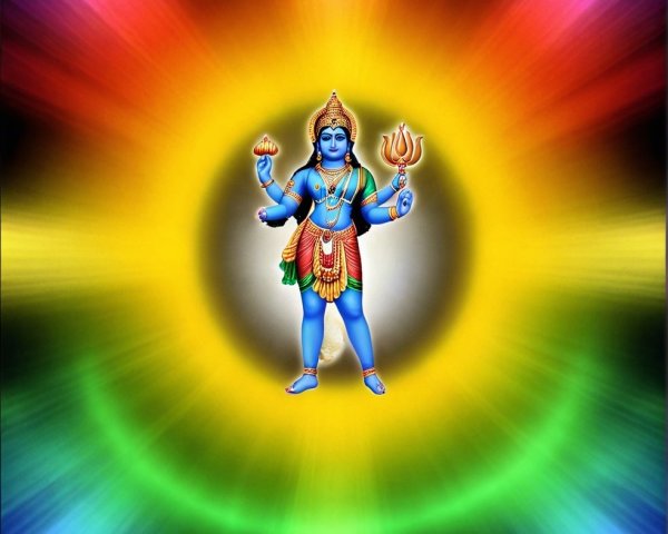 Blue-Skinned Deity with Multiple Arms and Halo